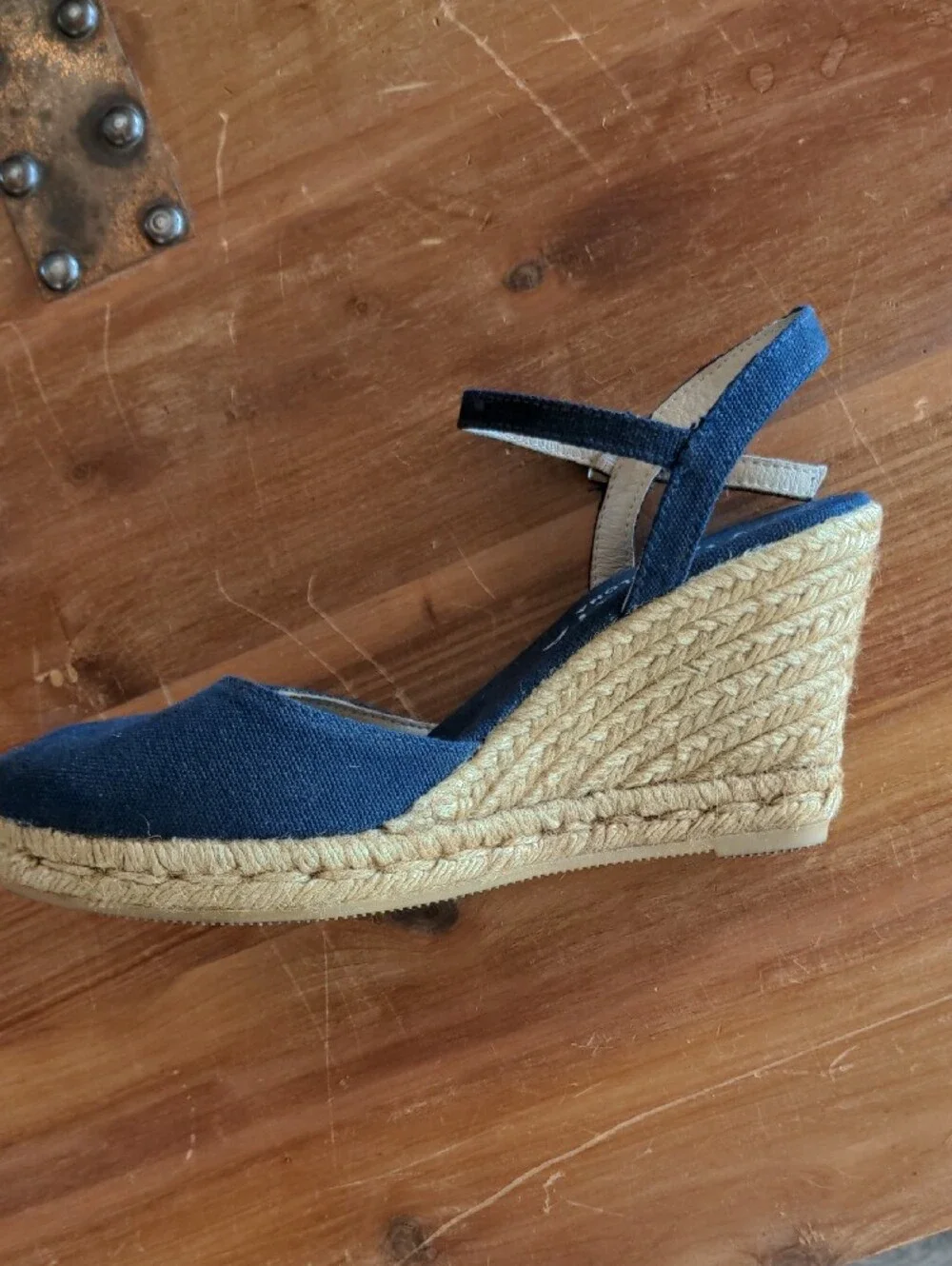 Viscata Navy Espadrille Wedge Sandals with Ankle Strap